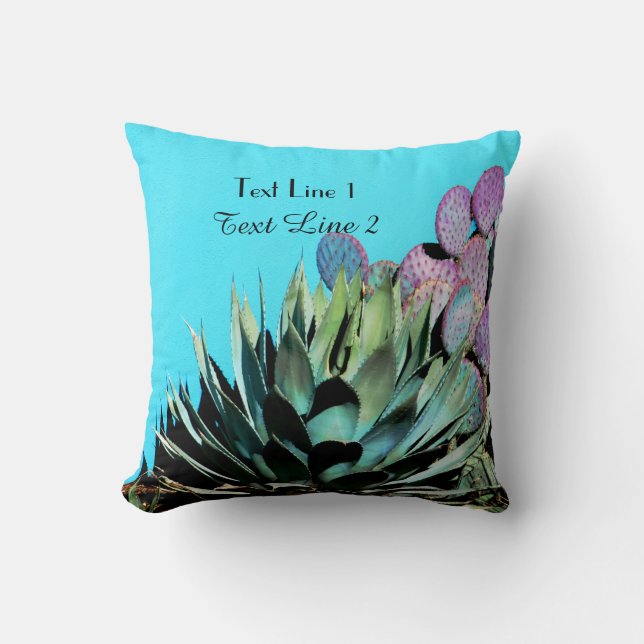 Southwest Agave Paarse Cactus Turquoise Square Kussen (Voorkant)
