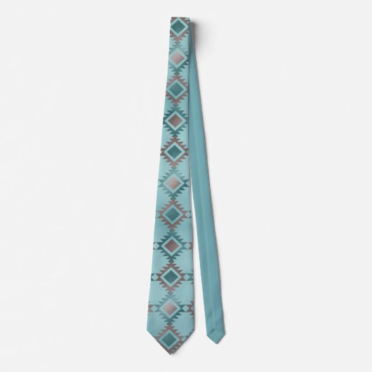 Southwest Aztec Blue Blauwgroen Design Pattern Stropdas (Voorkant)