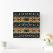 Southwest Aztec pattern Turquoise and Tan Vierkante Klok (Huis)