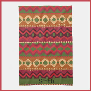 Southwest Aztec Style Pink Green en Brown Theedoek