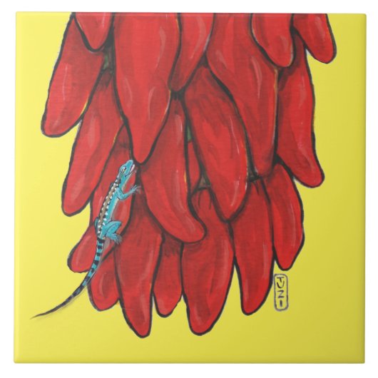 Southwest Blue Lizard Red Chili Pepper Mural Tegeltje (Voorkant)