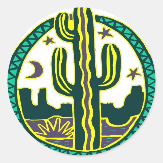 Southwest Cactus Ronde Sticker (Voorkant)