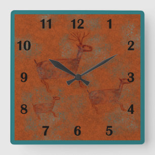 Southwest Canyons Deer Petroglyphs Reguliere Stijl Vierkante Klok