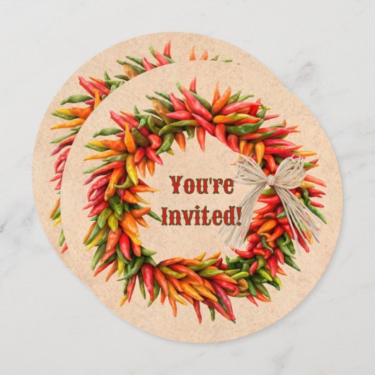 Southwest Chile Ristra Wreath Custom Invitation  (Devant / Derrière)