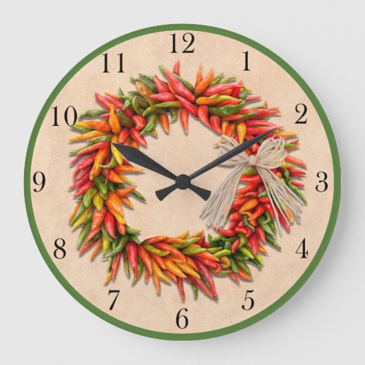 Southwest Chili Ristra Wreath met  cijfers Grote Klok (Voorkant)