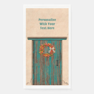Southwest Chili Wreath on Rustic Blue Wood Dep Servet