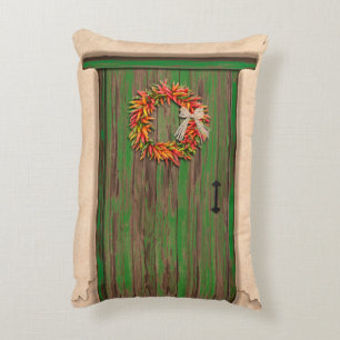 Southwest Chili Wreath on Rustic Green Wood Dep Accent Kussen
