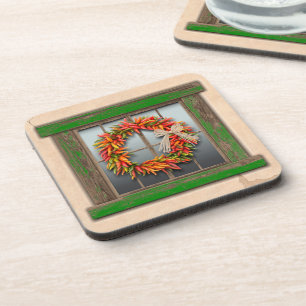 Southwest Chili Wreath on Rustic Green Wood Window Bier Onderzetter