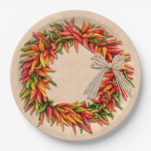 Southwest Chili Wreath on Rustic Wood Window Papieren Bordje
