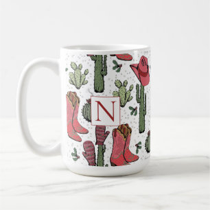 Southwest Christmas Cowgirl Red Monogram Koffiemok
