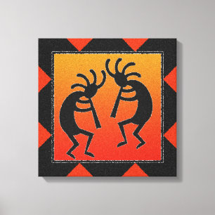 Southwest Dancing Kokopelli Design Canvas Afdruk