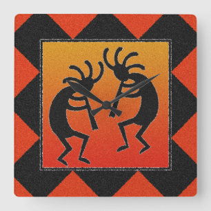 Southwest Dancing Kokopelli Design Vierkante Klok