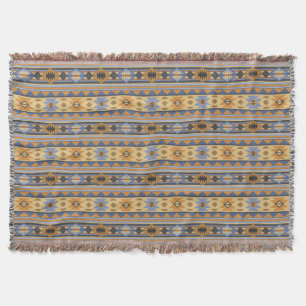 Southwest Design Gold Blue Grey Tribal Patroon Deken