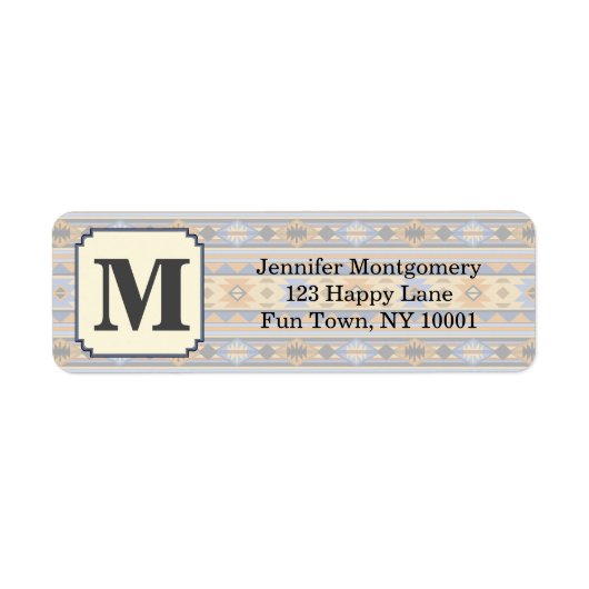 Southwest Design Gold Blue Grey Tribal Patroon Etiket (Voorkant)