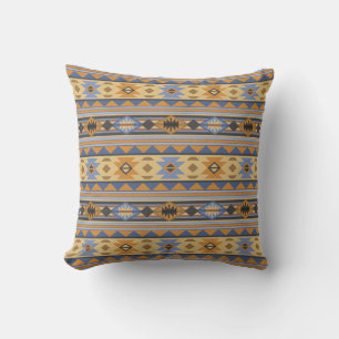 Southwest Design Gold Blue Grey Tribal Patroon Kussen