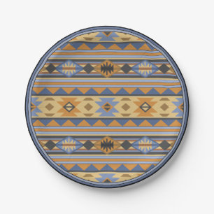 Southwest Design Gold Blue Grey Tribal Patroon Papieren Bordje