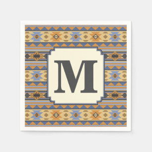 Southwest Design Gold Blue Grey Tribal Patroon Servet