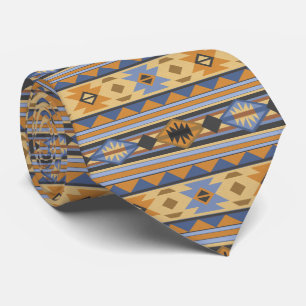 Southwest Design Gold Blue Grey Tribal Patroon Stropdas