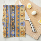 Southwest Design Gold Blue Grey Tribal Patroon Theedoek (Quarter Fold)