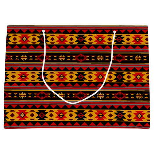 Southwest Design Red Black Gold Tribal Patroon Groot Cadeauzakje (Voorkant)