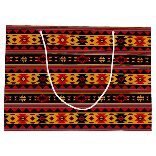 Southwest Design Red Black Gold Tribal Patroon Groot Cadeauzakje (Achterkant)