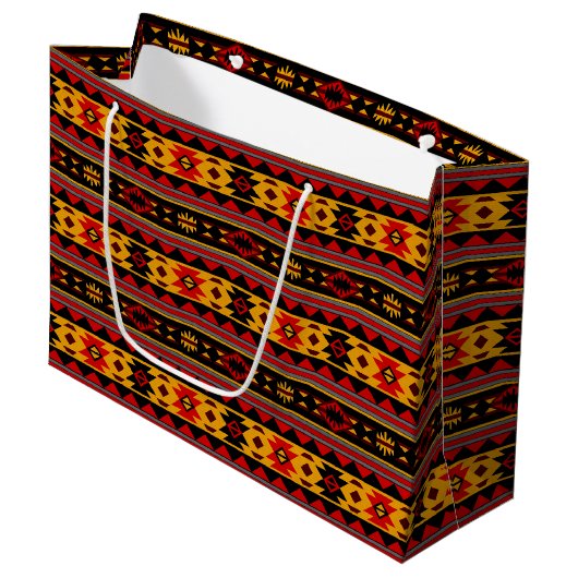Southwest Design Red Black Gold Tribal Patroon Groot Cadeauzakje (Voorkant Gekanteld)
