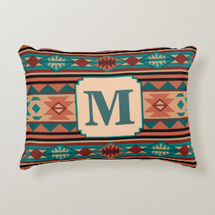 Southwest Design Turquoise Terracotta Monogram Decoratief Kussen