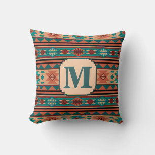 Southwest Design Turquoise Terracotta Monogram Kussen