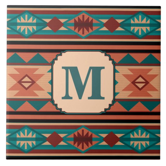 Southwest Design Turquoise Terracotta Monogram Tegeltje (Voorkant)