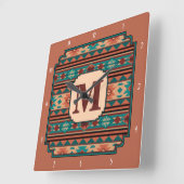 Southwest Design Turquoise Terracotta Monogram Vierkante Klok (Hoek)