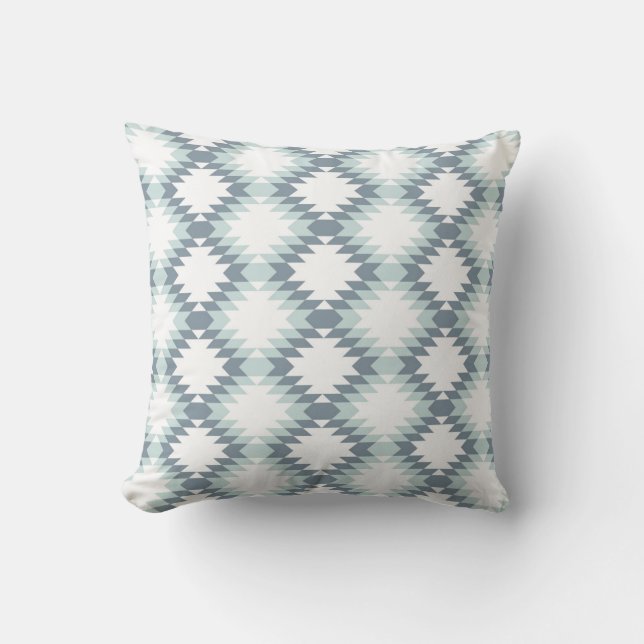 Southwest Diamond Zigzag Mint Gray Kussen (Voorkant)