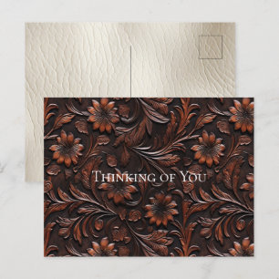 Southwest Faux Brown Leather Koeienhuid Flowers Briefkaart