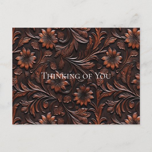 Southwest Faux Brown Leather Koeienhuid Flowers Briefkaart (Voorkant)