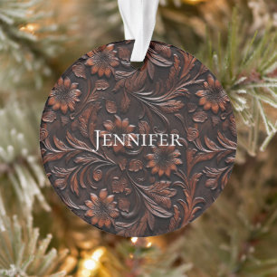 Southwest Faux Brown Leather Koeienhuid Flowers Na Ornament