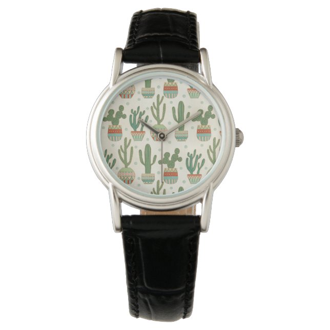 Southwest Geo Step | Cactus Pattern Horloge (Voorkant)
