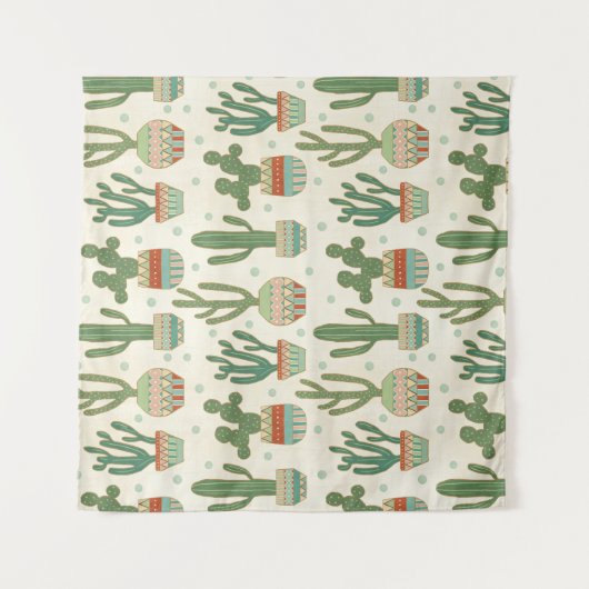 Southwest Geo Step | Cactus Pattern Wandkleed (Voorkant)