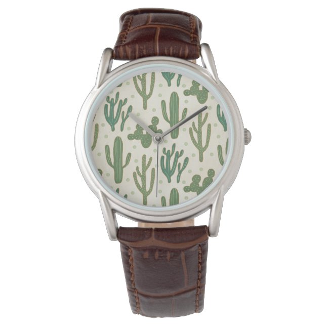 Southwest Geo Step | Duurzame Cactus Patroon Horloge (Voorkant)