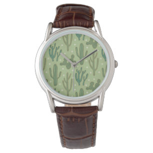 Southwest Geo Step Groen cactus-patroon Horloge