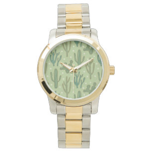 Southwest Geo Step Groen cactus-patroon Horloge