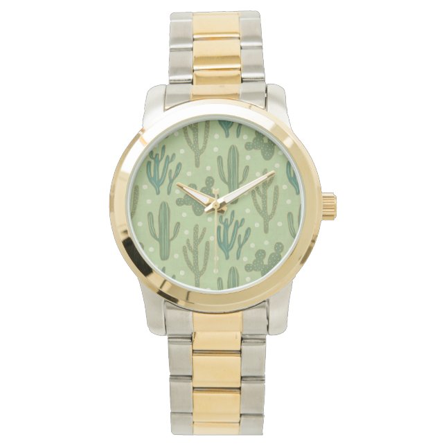 Southwest Geo Step | Groen cactus-patroon Horloge (Voorkant)