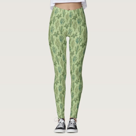 Southwest Geo Step | Groen cactus-patroon Leggings (Voorkant)