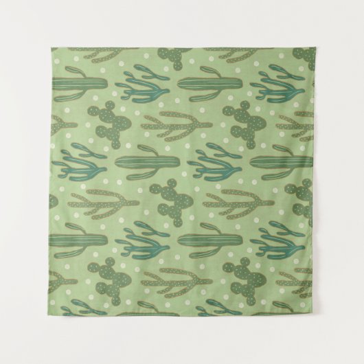 Southwest Geo Step | Groen cactus-patroon Wandkleed (Voorkant)