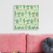 Southwest Geo Step | Potted Cactus Pattern Canvas Afdruk (Insitu (Woonkamer))