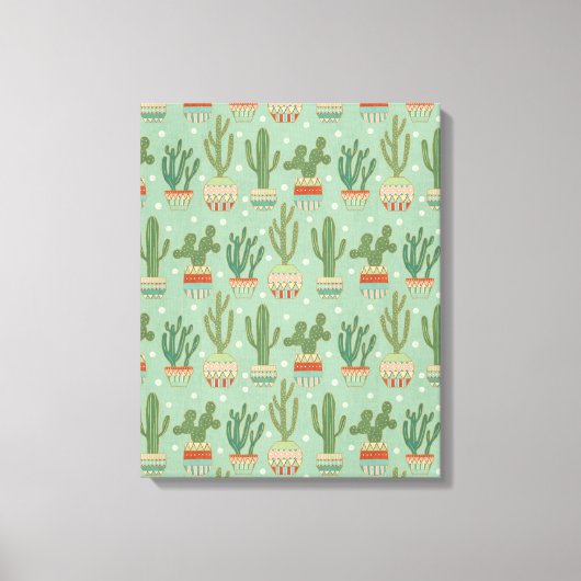 Southwest Geo Step | Potted Cactus Pattern Canvas Afdruk (Voorkant)