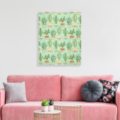 Southwest Geo Step | Potted Cactus Pattern Canvas Afdruk (Insitu (Woonkamer))