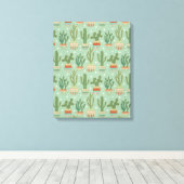 Southwest Geo Step | Potted Cactus Pattern Canvas Afdruk (Insitu (Houten vloer))