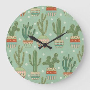 Southwest Geo Step Potted Cactus Pattern Grote Klok