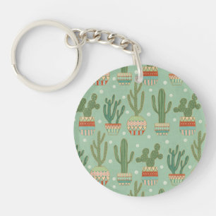 Southwest Geo Step Potted Cactus Pattern Sleutelhanger