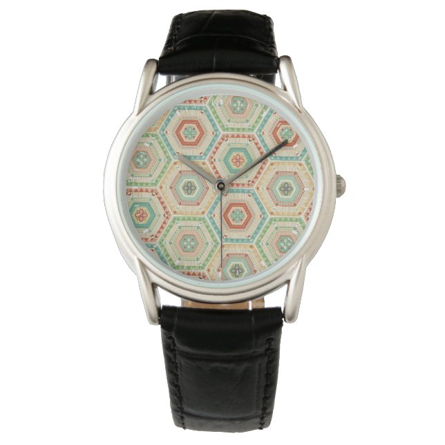 Southwest Geo Step | Southwest Hexagon Pattern Horloge (Voorkant)