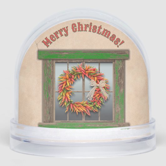 Southwest Holiday Chile Wreath Window Personalized Sneeuwbol (Voorkant)